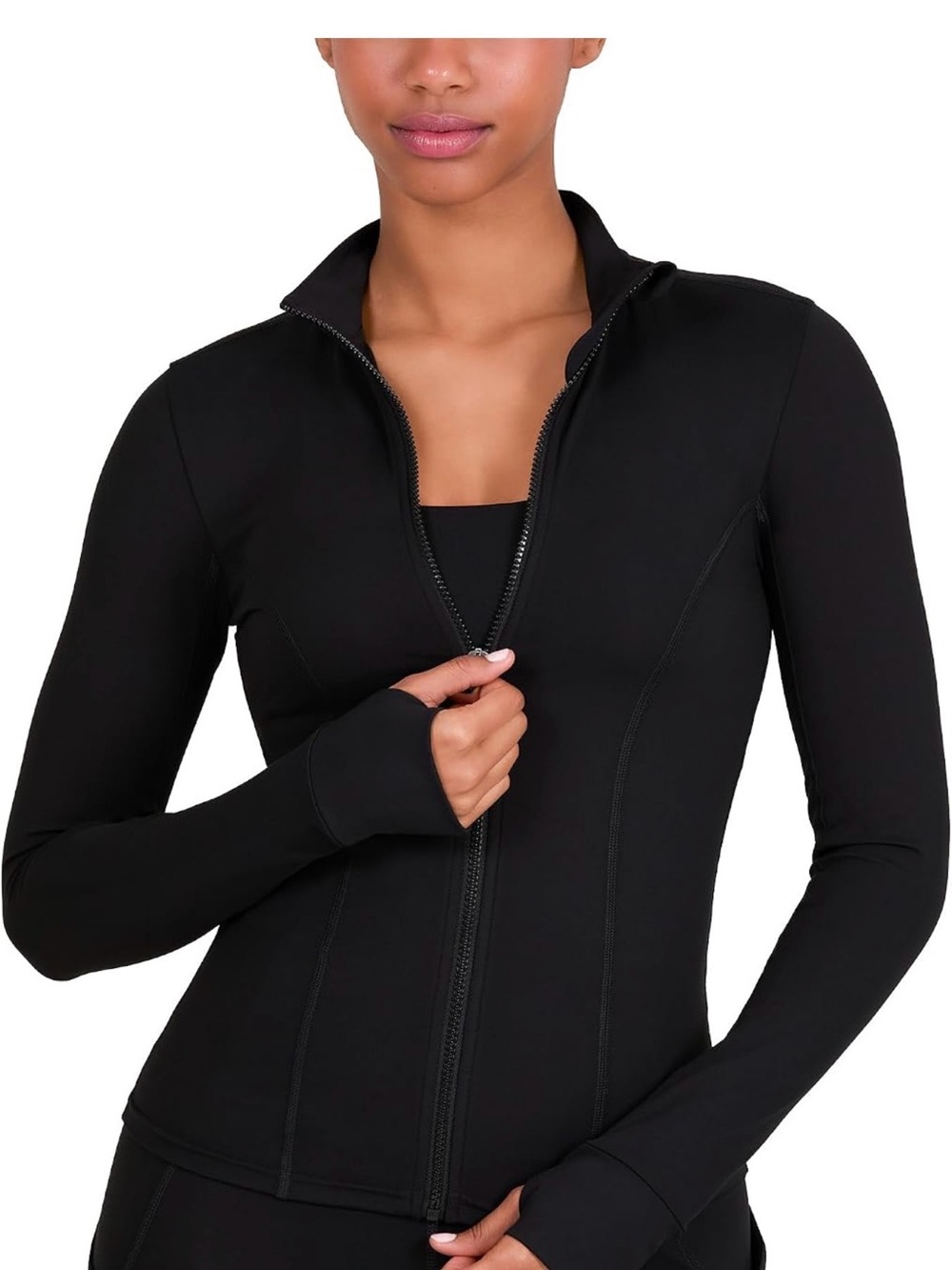 YITTY Black Zip-Front Active Jacket with Thumbhole Sleeves - Picture 1 of 9